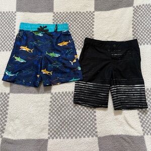 Boys 5/6 Shark Print and Striped Swim Shorts Set